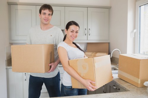 Van loading scene showing careful handling of household items